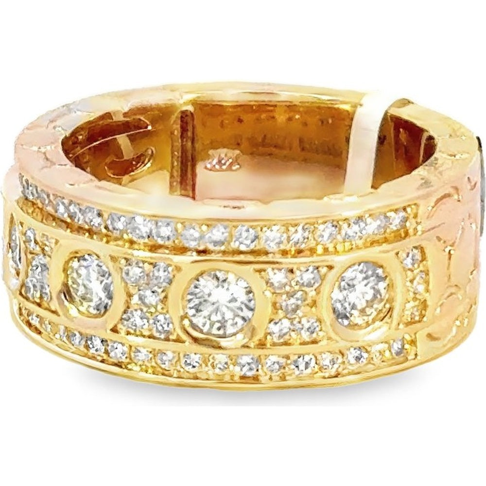 14K Yellow Gold Bold Statement Band with Milgrain Detail and Round Diamonds - 2.09 Carat Total Diamond Weight by Auriventus