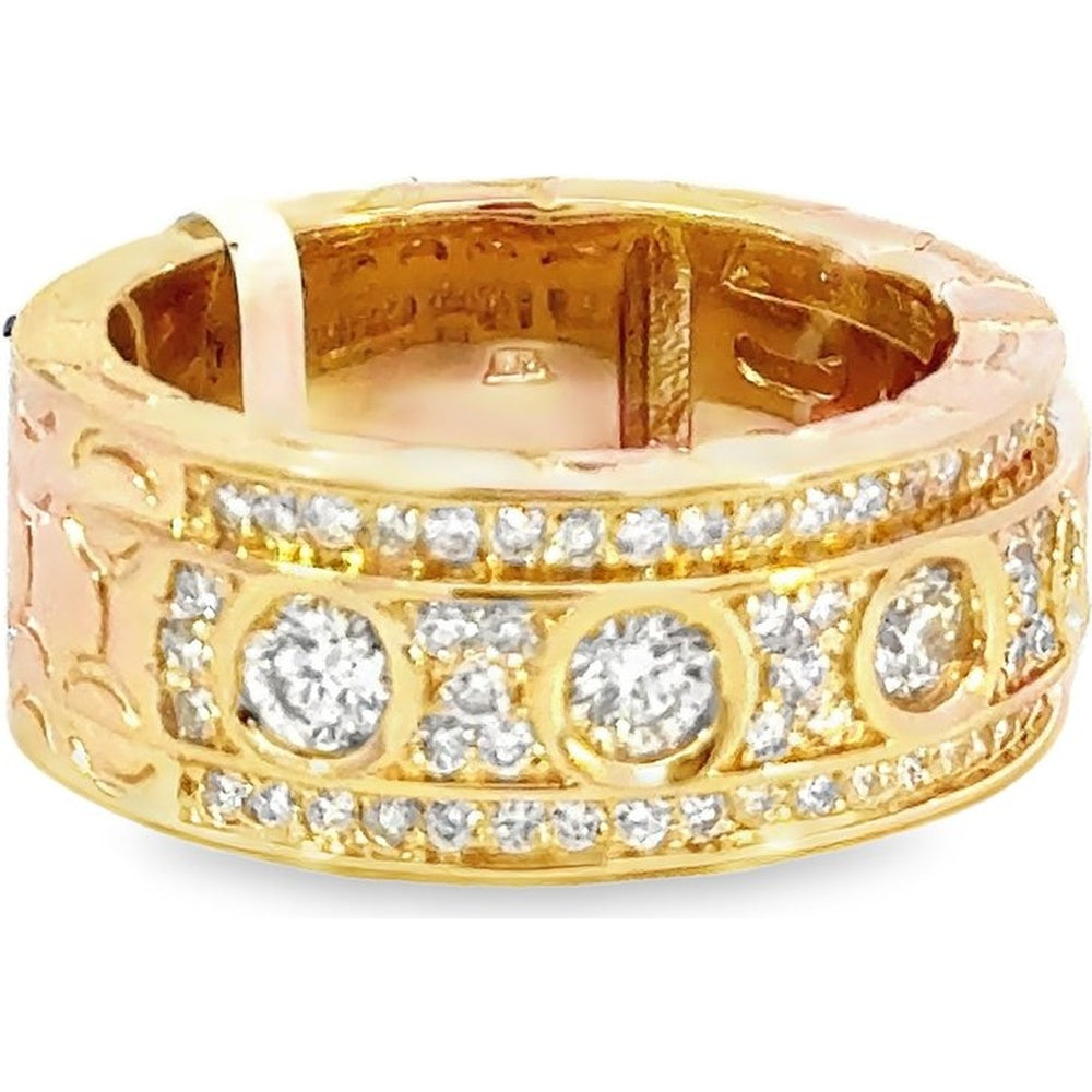 14K Yellow Gold Bold Statement Band with Milgrain Detail and Round Diamonds - 2.09 Carat Total Diamond Weight by Auriventus