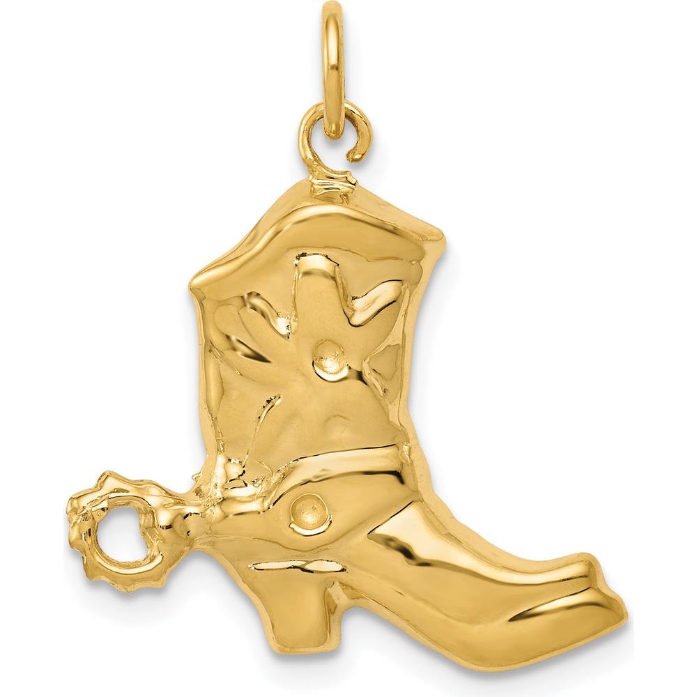 14K Yellow Gold Boot with Spur Charm - 25mm Length, Polished Finish