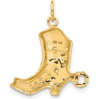 14K Yellow Gold Boot with Spur Charm - 25mm Length, Polished Finish