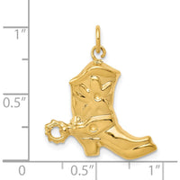 14K Yellow Gold Boot with Spur Charm - 25mm Length, Polished Finish