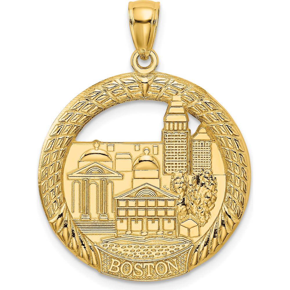 14K Yellow Gold Boston Town Scene Round Charm Pendant - 23.25mm by Oro Pregiato