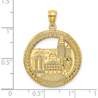 14K Yellow Gold Boston Town Scene Round Charm Pendant - 23.25mm by Oro Pregiato