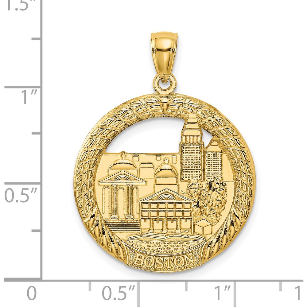 14K Yellow Gold Boston Town Scene Round Charm Pendant - 23.25mm by Oro Pregiato