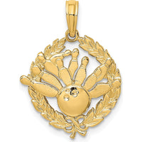 14K Yellow Gold Bowling Story in Leaf Circle Charm Pendant - Textured Design by Oro Pregiato