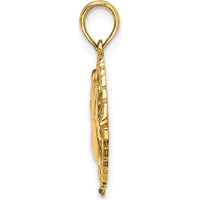 14K Yellow Gold Bowling Story in Leaf Circle Charm Pendant - Textured Design by Oro Pregiato
