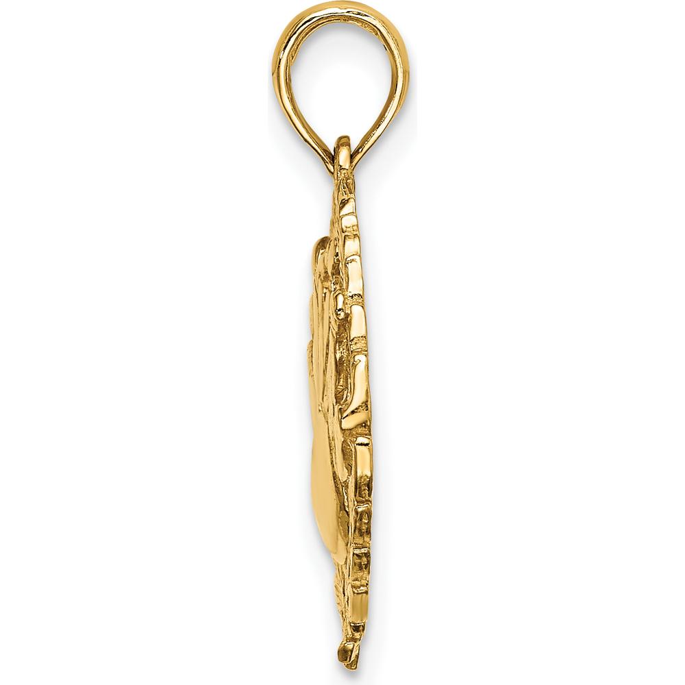 14K Yellow Gold Bowling Story in Leaf Circle Charm Pendant - Textured Design by Oro Pregiato