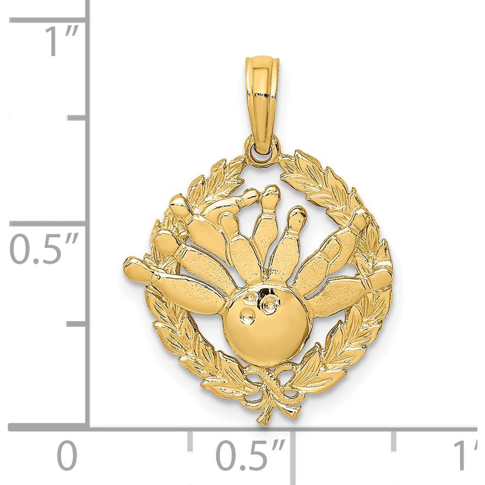 14K Yellow Gold Bowling Story in Leaf Circle Charm Pendant - Textured Design by Oro Pregiato