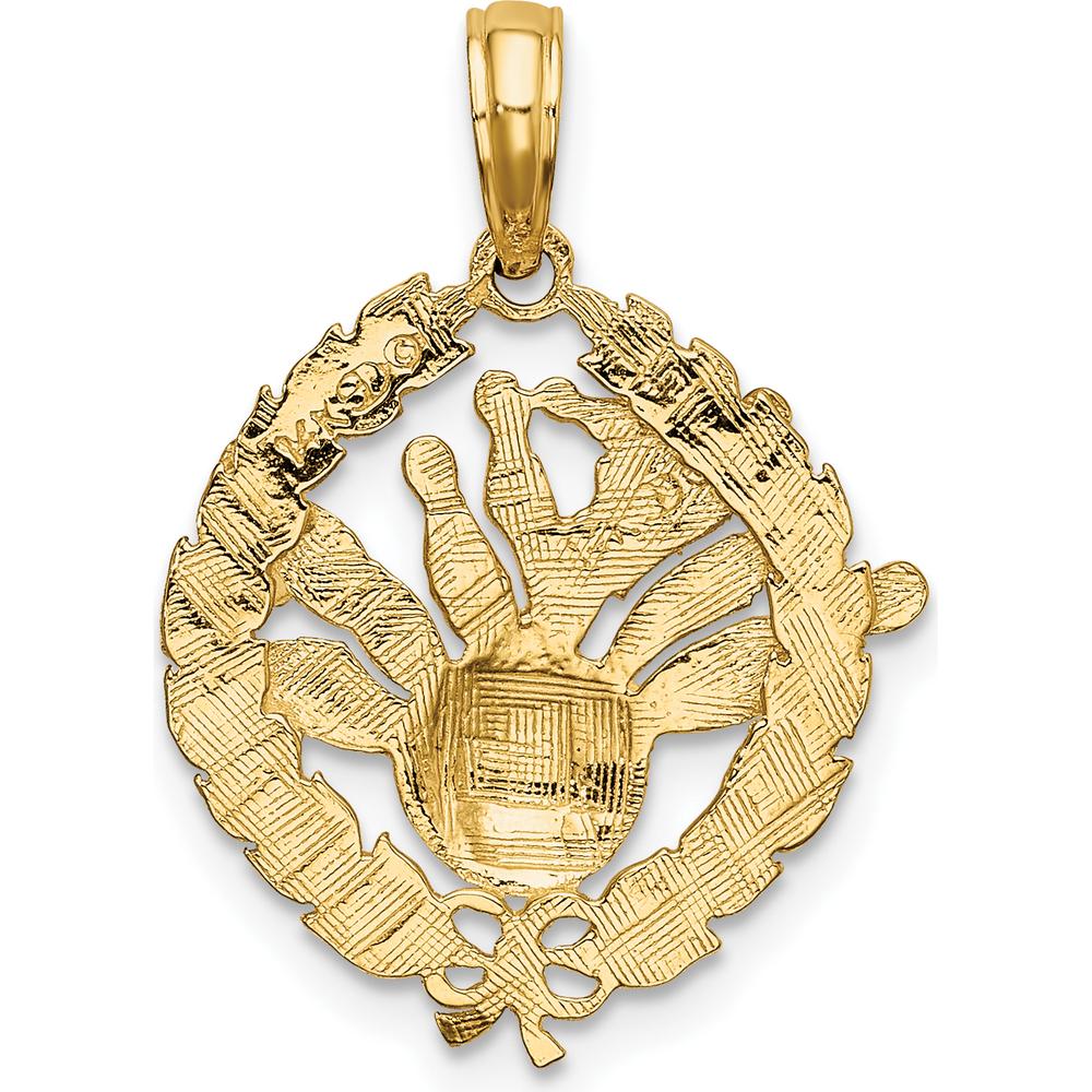 14K Yellow Gold Bowling Story in Leaf Circle Charm Pendant - Textured Design by Oro Pregiato