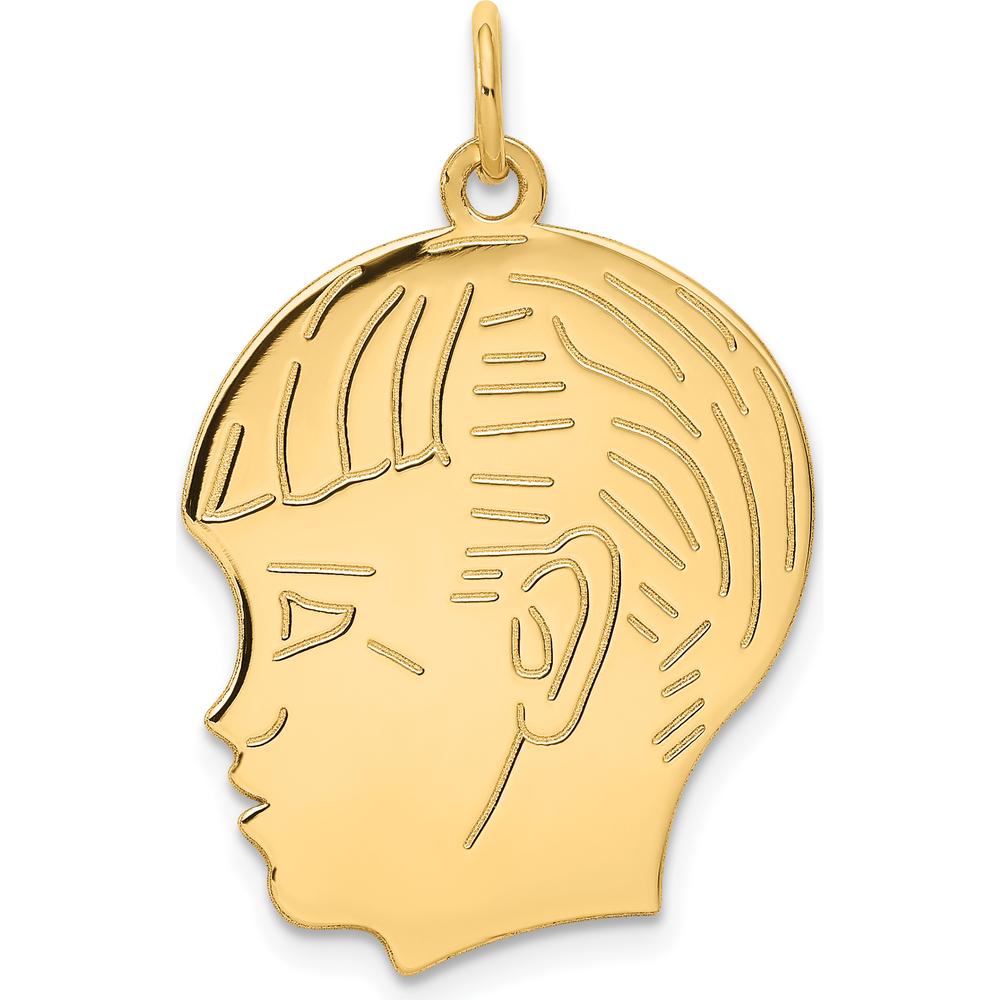 14K Yellow Gold Boy Head Charm with Polished Finish - Engravable Pendant by Oro Pregiato