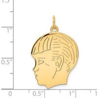 14K Yellow Gold Boy Head Charm with Polished Finish - Engravable Pendant by Oro Pregiato