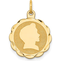 14K Yellow Gold Boy Head Engravable Scalloped Disc Charm - 0.018 Gauge, Polished Finish by Oro Pregiato