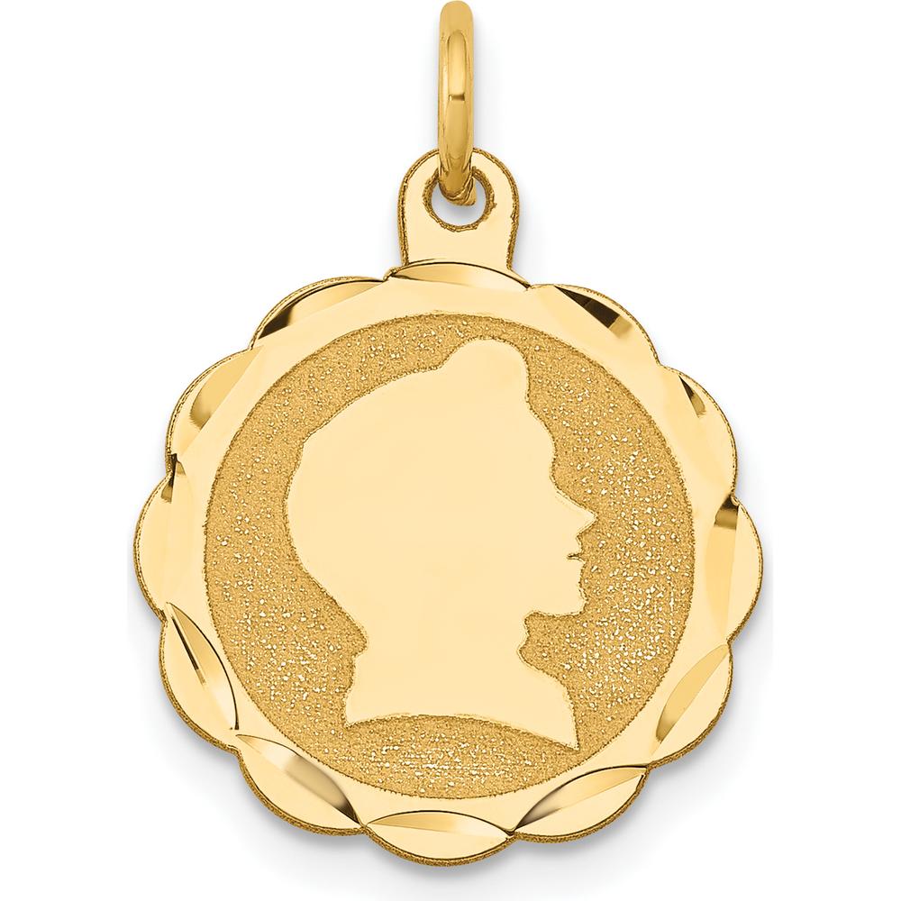 14K Yellow Gold Boy Head Engravable Scalloped Disc Charm - 0.018 Gauge, Polished Finish by Oro Pregiato