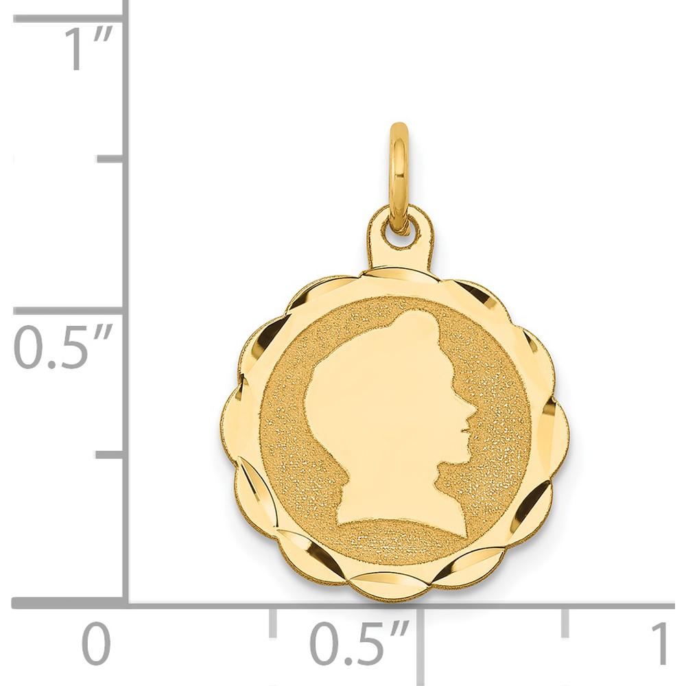 14K Yellow Gold Boy Head Engravable Scalloped Disc Charm - 0.018 Gauge, Polished Finish by Oro Pregiato