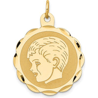 14K Yellow Gold Boy Head Engravable Scalloped Disc Charm - 22mm by Oro Pregiato
