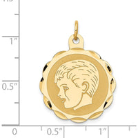 14K Yellow Gold Boy Head Engravable Scalloped Disc Charm - 22mm by Oro Pregiato