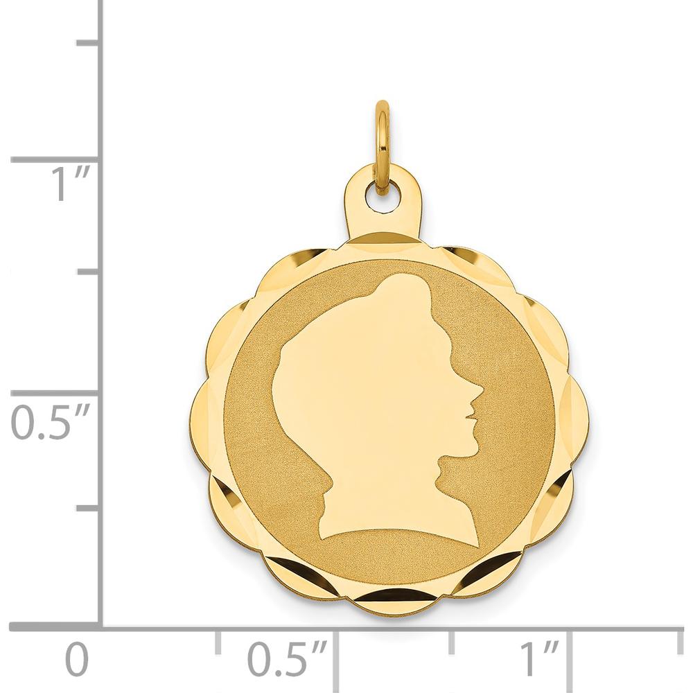 14K Yellow Gold Boy Head Engravable Scalloped Disc Pendant - Personalized Charm by Oro Pregiato