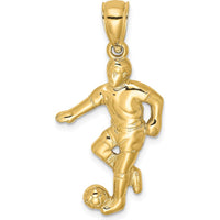 14K Yellow Gold Boy Soccer Player Running with Ball Charm - Polished Textured Finish by Oro Pregiato