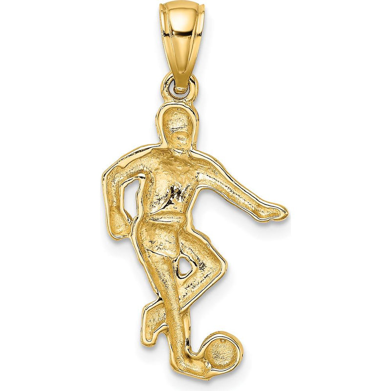 14K Yellow Gold Boy Soccer Player Running with Ball Charm - Polished Textured Finish by Oro Pregiato
