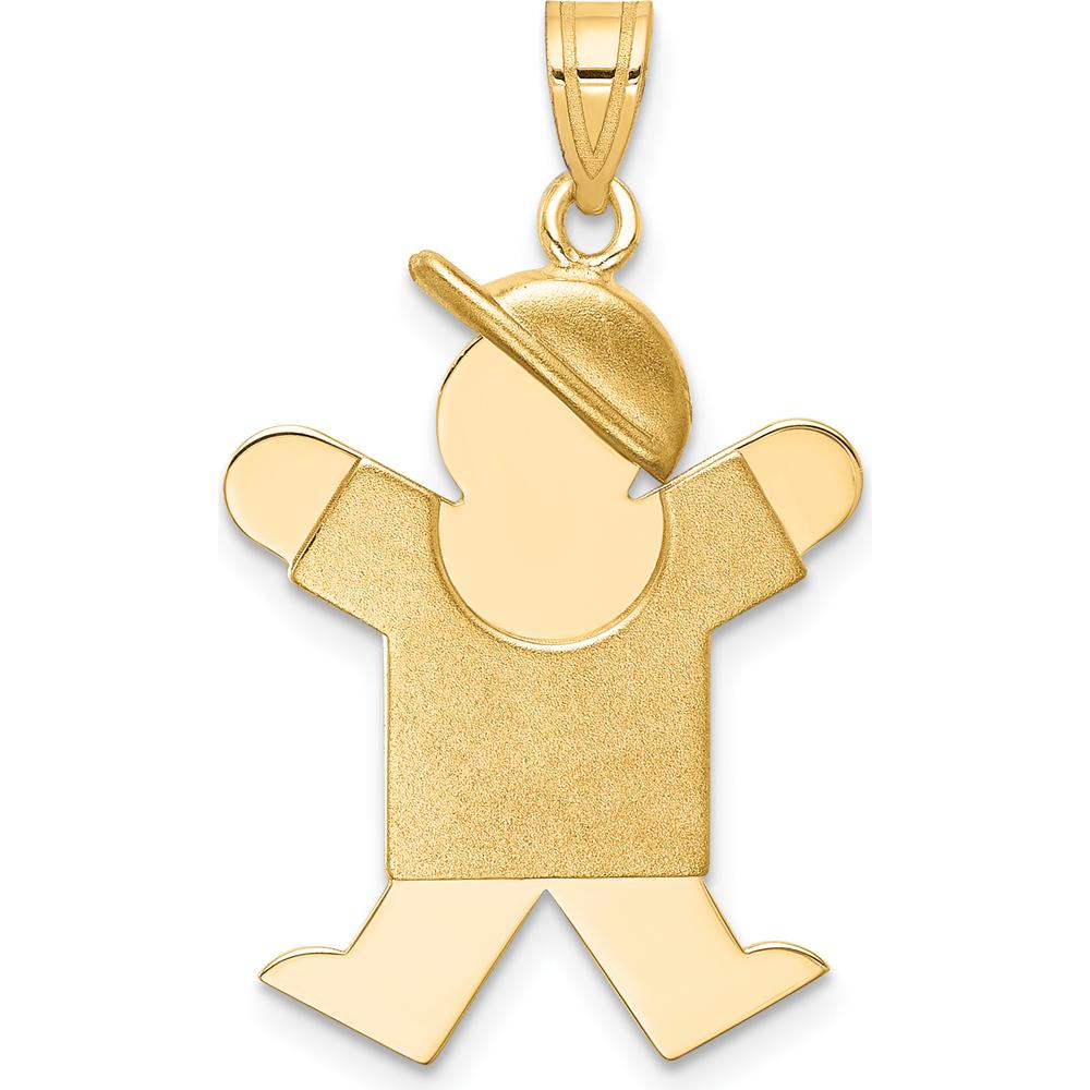 14K Yellow Gold Boy with Hat Engravable Charm Pendant - 30mm by Oro Pregiato