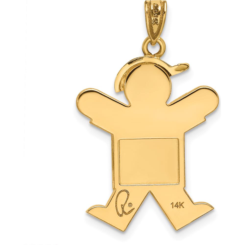 14K Yellow Gold Boy with Hat Engravable Charm Pendant - 30mm by Oro Pregiato