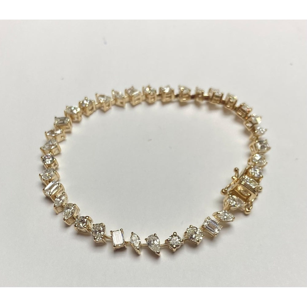 14K Yellow Gold Bracelet with Alternating Round, Emerald, and Marquise Cut Diamonds - 6.95 Carat Total Diamond Weight by Auriventus