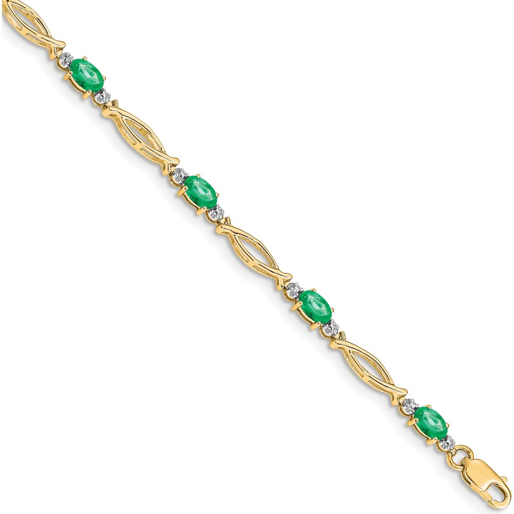 14K Yellow Gold Bracelet with Oval Emeralds and Round Diamonds - 0.21 Carats Emerald, 0.01 Carats Diamond Total Weight by Monteluci Fine Jewelry