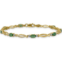 14K Yellow Gold Bracelet with Oval Emeralds and Round Diamonds - 0.21 Carats Emerald, 0.01 Carats Diamond Total Weight by Monteluci Fine Jewelry