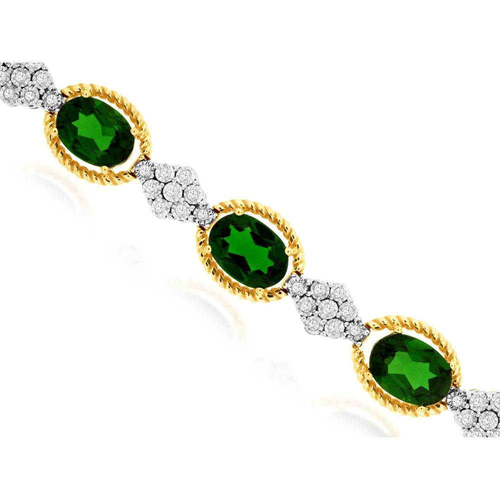 14K Yellow Gold Bracelet with Oval Green Russalite and Diamond Accent Links - 11.50 Carat Russalite & 0.33 Carat Total Diamond Weight - Royal Jewelry