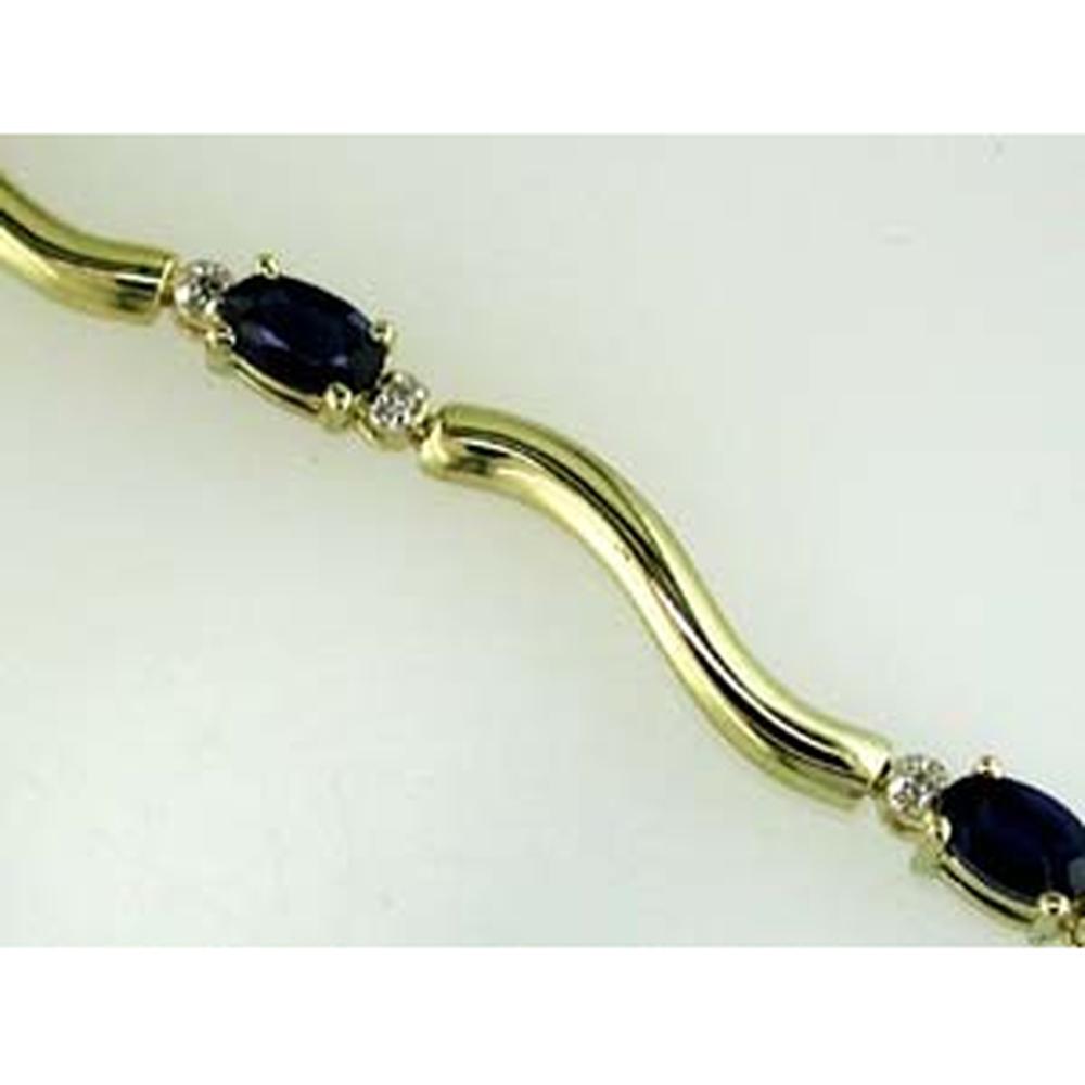 14K Yellow Gold Bracelet with Oval Sapphires and Round Diamond Accents - 1.95 Carat Total Sapphire Weight and 0.09 Carat Total Diamond Weight - Royal Jewelry