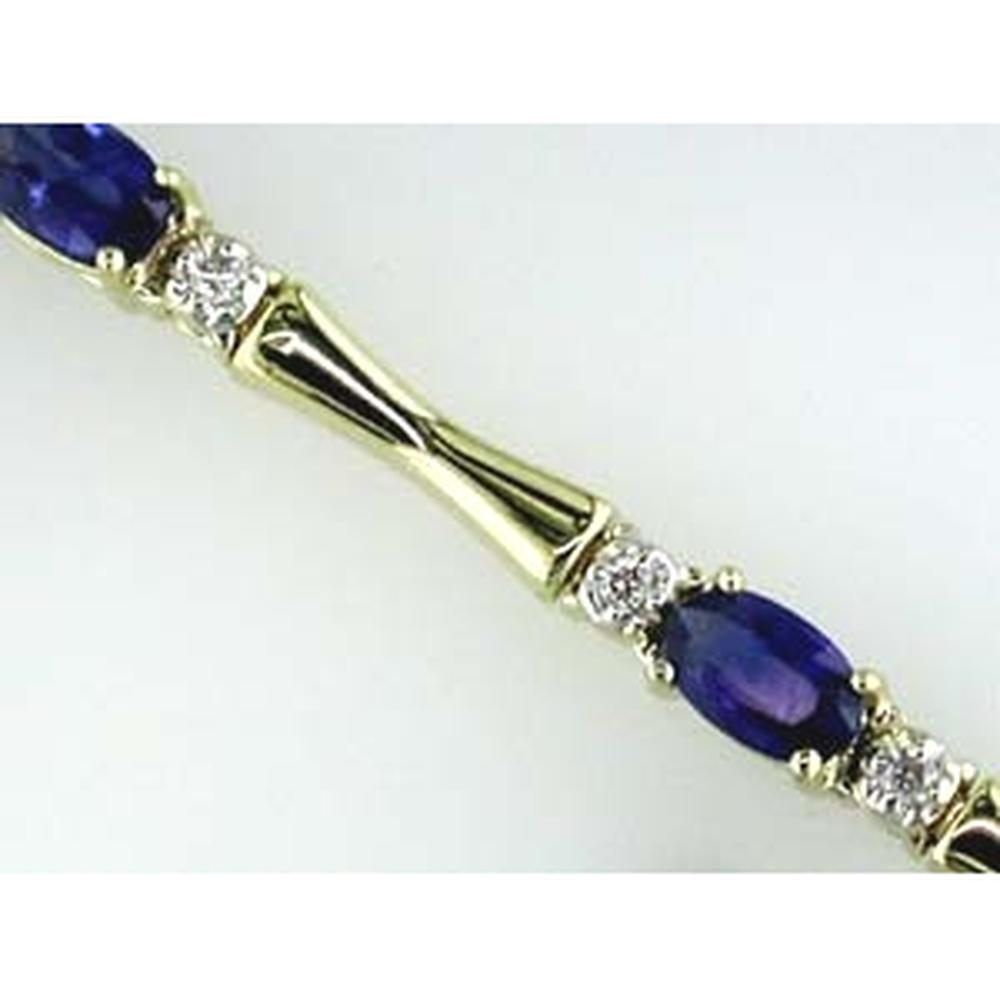 14K Yellow Gold Bracelet with Oval Sapphires and Round Diamond Accents - 2.70 Carat Total Sapphire Weight and 0.20 Carat Total Diamond Weight - Royal Jewelry