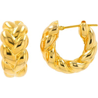 14K Yellow Gold Braided Huggie Earrings - 9.3mm Width, 0.75" Diameter
