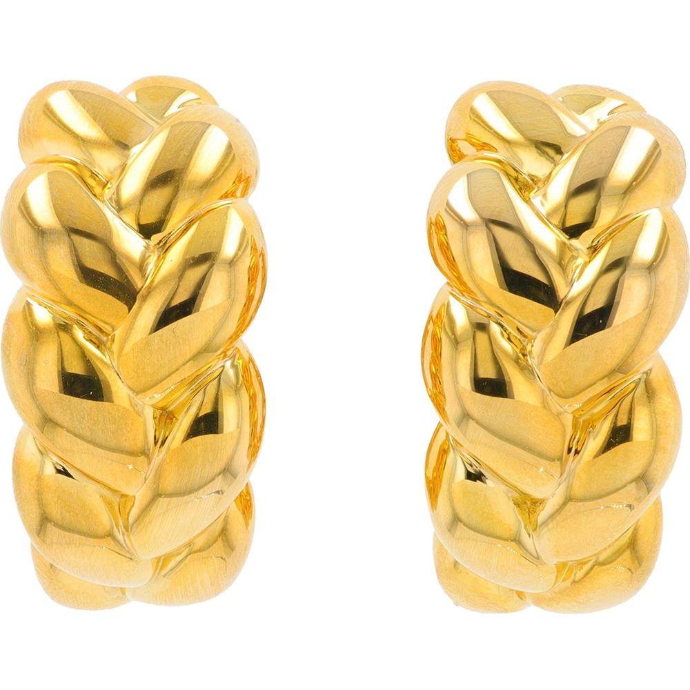 14K Yellow Gold Braided Huggie Earrings - 9.3mm Width, 0.75" Diameter