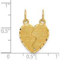 14K Yellow Gold Break-Apart Heart Charm with "MY LOVE TO YOU I GIVE MY HEART" Engraving by Oro Pregiato