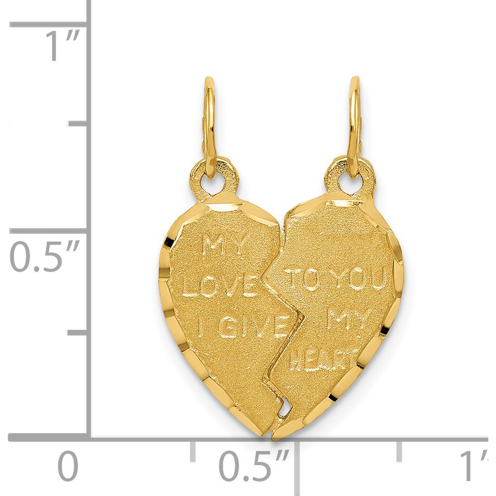 14K Yellow Gold Break-Apart Heart Charm with "MY LOVE TO YOU I GIVE MY HEART" Engraving by Oro Pregiato