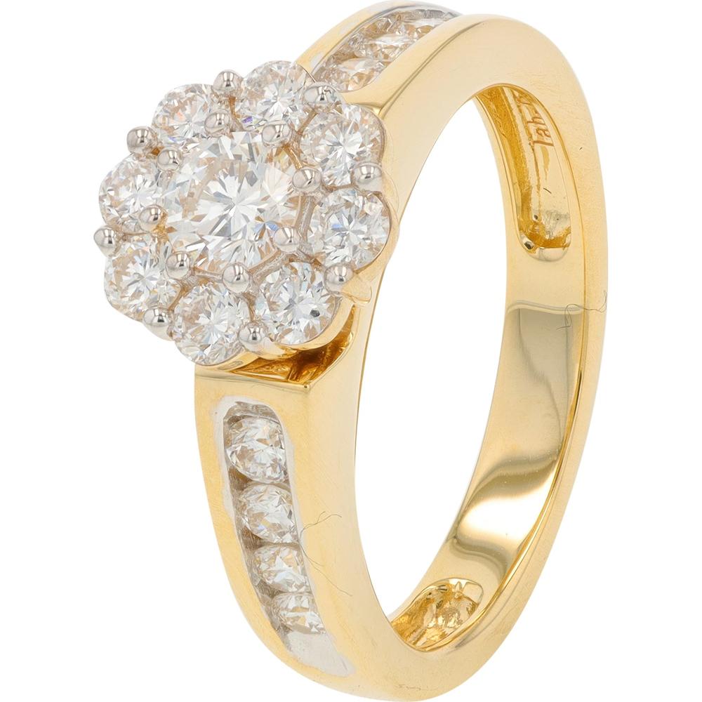 14K Yellow Gold Bridal Set with 1.50 Carat Cushion Lab Grown Diamond Center and Diamond Halo - 0.25 Carat Additional Diamonds