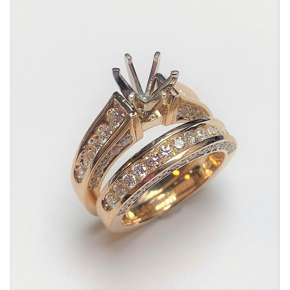 14K Yellow Gold Bridal Set with Six-Prong Setting and Channel-Set Round Diamonds - 1.54 Carat Total Diamond Weight by Auriventus