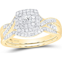 14K Yellow Gold Bridal Wedding Ring Set with Prong-Set Princess and Pavé Round Diamonds - 0.50 Carat Total Diamond Weight