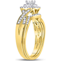 14K Yellow Gold Bridal Wedding Ring Set with Prong-Set Princess and Pavé Round Diamonds - 0.50 Carat Total Diamond Weight