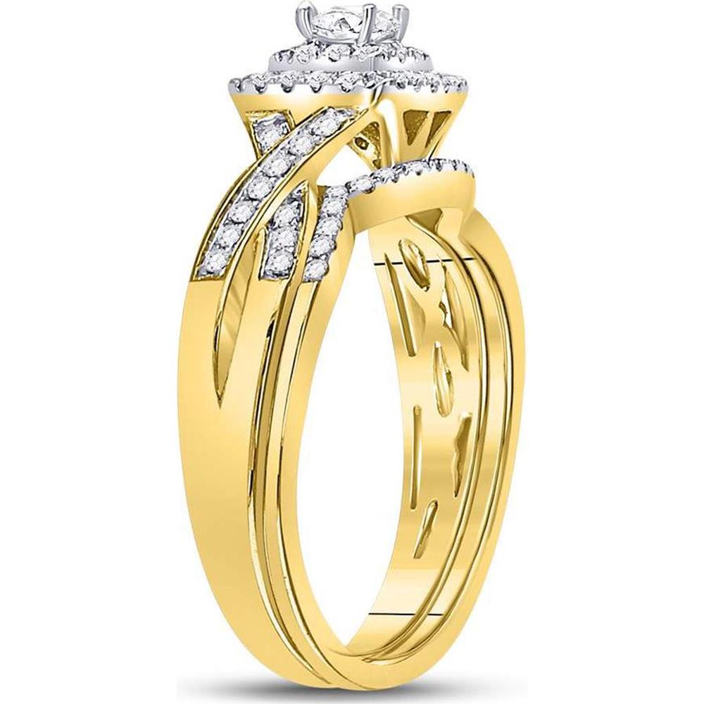14K Yellow Gold Bridal Wedding Ring Set with Prong-Set Princess and Pavé Round Diamonds - 0.50 Carat Total Diamond Weight