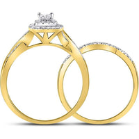 14K Yellow Gold Bridal Wedding Ring Set with Prong-Set Princess and Pavé Round Diamonds - 0.50 Carat Total Diamond Weight