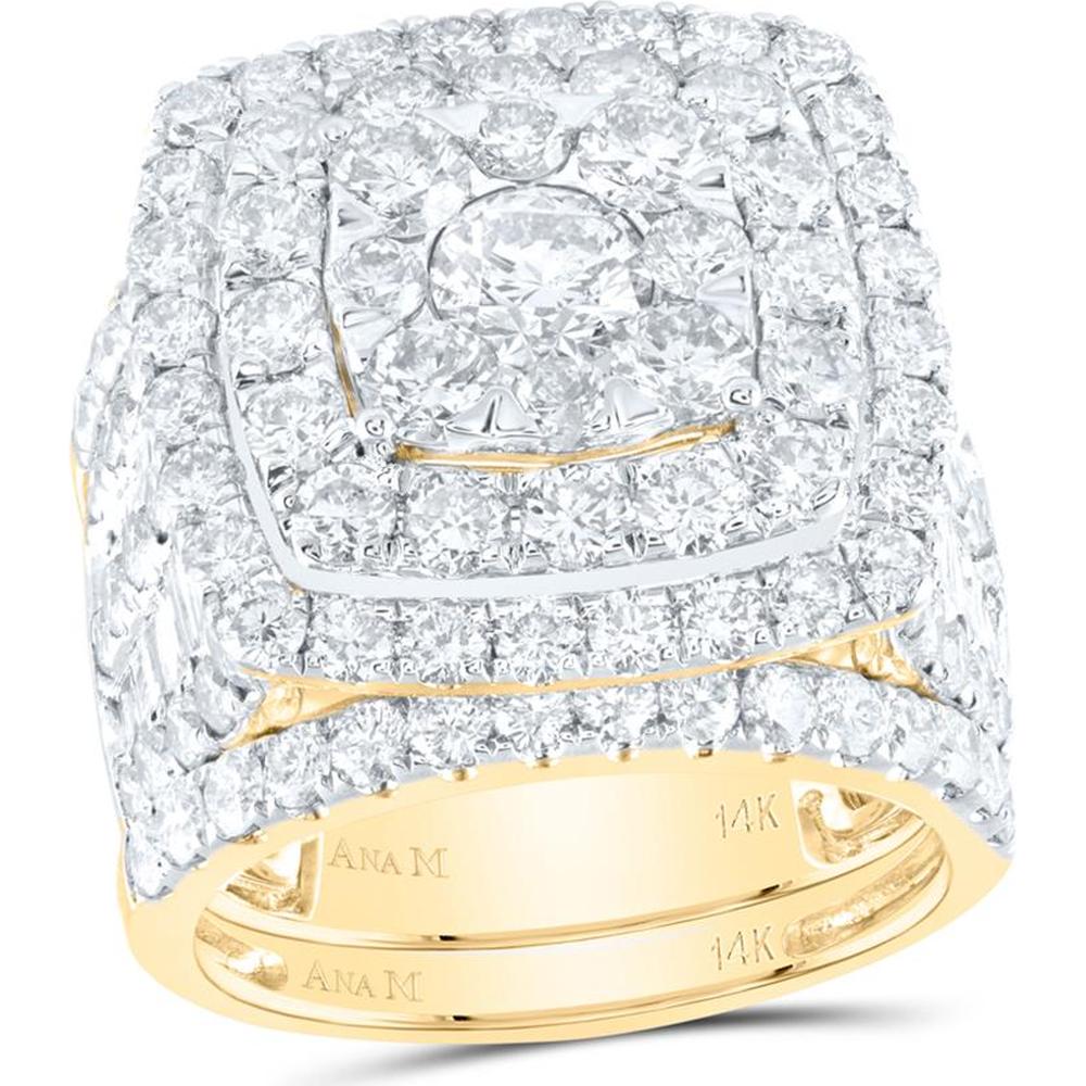 14K Yellow Gold Bridal Wedding Ring Set with Prong-Set Round and Channel-Set Baguette Diamonds - 6.00 Carat Total Diamond Weight