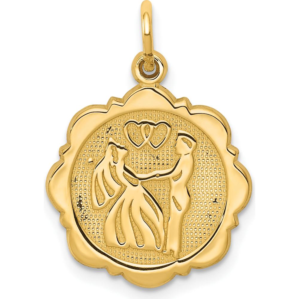 14K Yellow Gold Bride and Groom Textured Wedding Dance Charm Pendant by Oro Pregiato