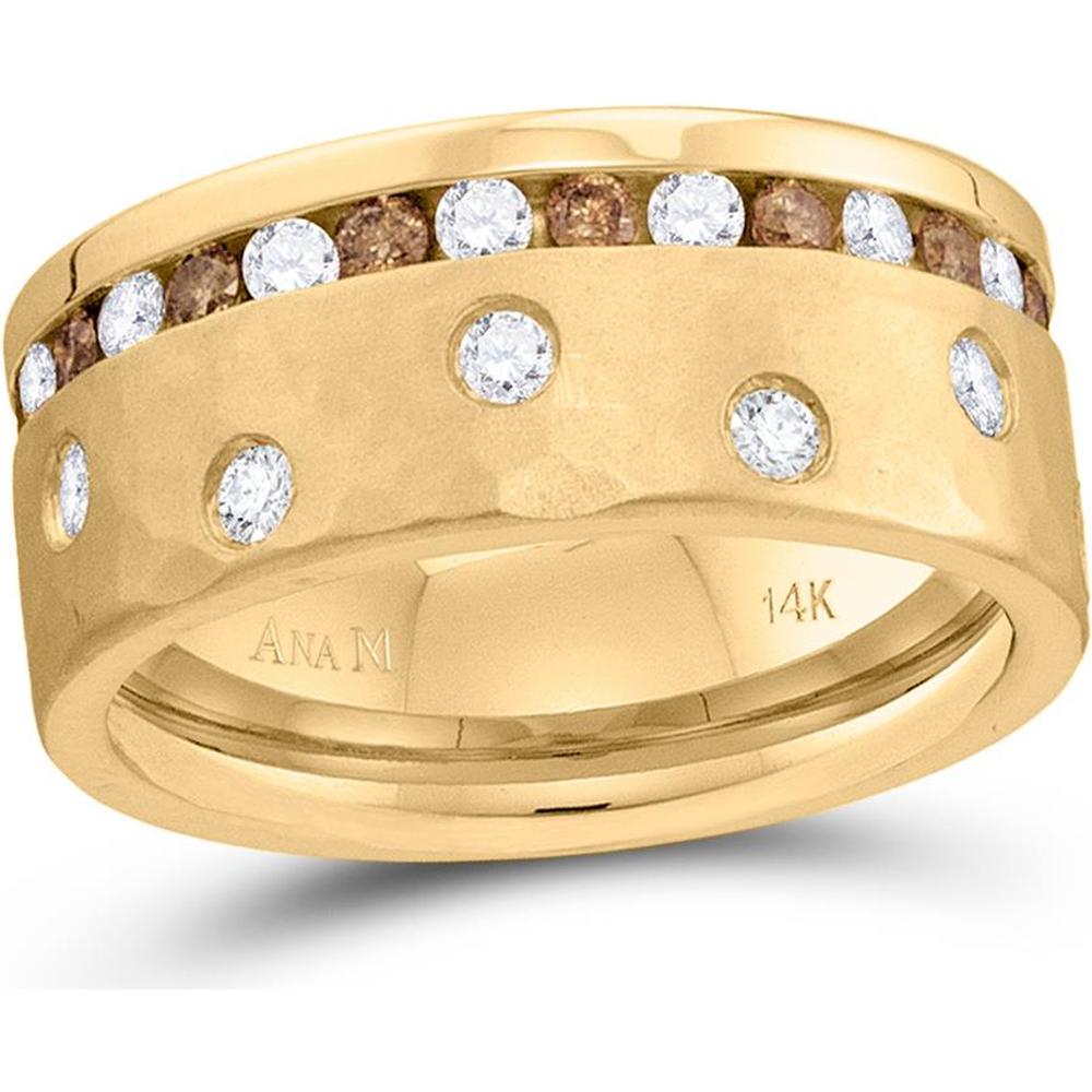 14K Yellow Gold Brown & White Diamond Eternity Ring - 1 Carat Total Weight