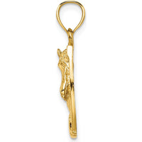14K Yellow Gold Brown Enamel Horse Head in Horseshoe Pendant - Fine Equestrian Jewelry by Oro Pregiato