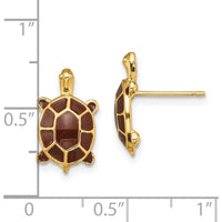 14K Yellow Gold Brown Enamel Sea Turtle Post Earrings - Symbolic Animal Jewelry by 0