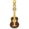 14K Yellow Gold Brown Enameled Acoustic Guitar Pendant - Music Lover Charm by Oro Pregiato