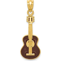 14K Yellow Gold Brown Enameled Acoustic Guitar Pendant - Music Lover Charm by Oro Pregiato