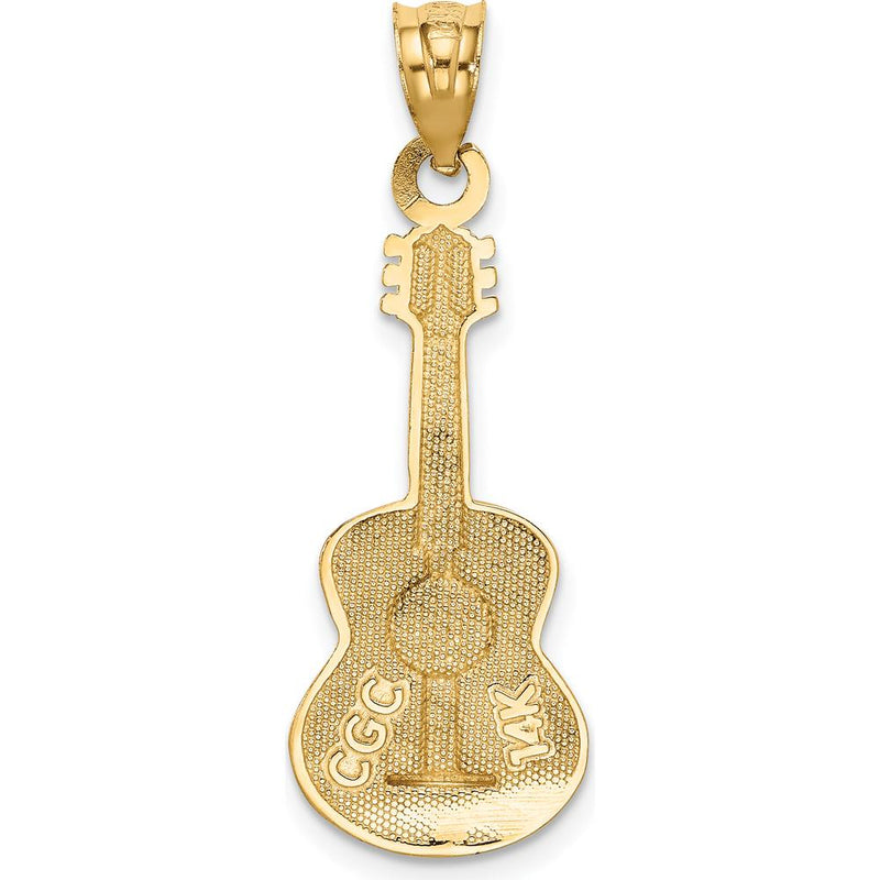 14K Yellow Gold Brown Enameled Acoustic Guitar Pendant - Music Lover Charm by Oro Pregiato