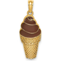 14K Yellow Gold Brown Enameled Chocolate Ice Cream Cone Pendant - 19.05mm Length by Oro Pregiato